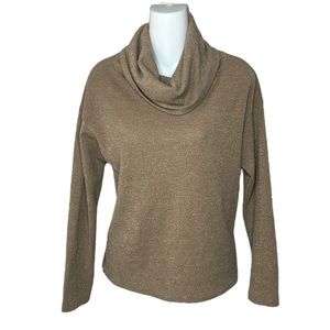 Everly Cowl Turtle Neck Lightweight Sweater Ribbed Neutral Tan Size Small